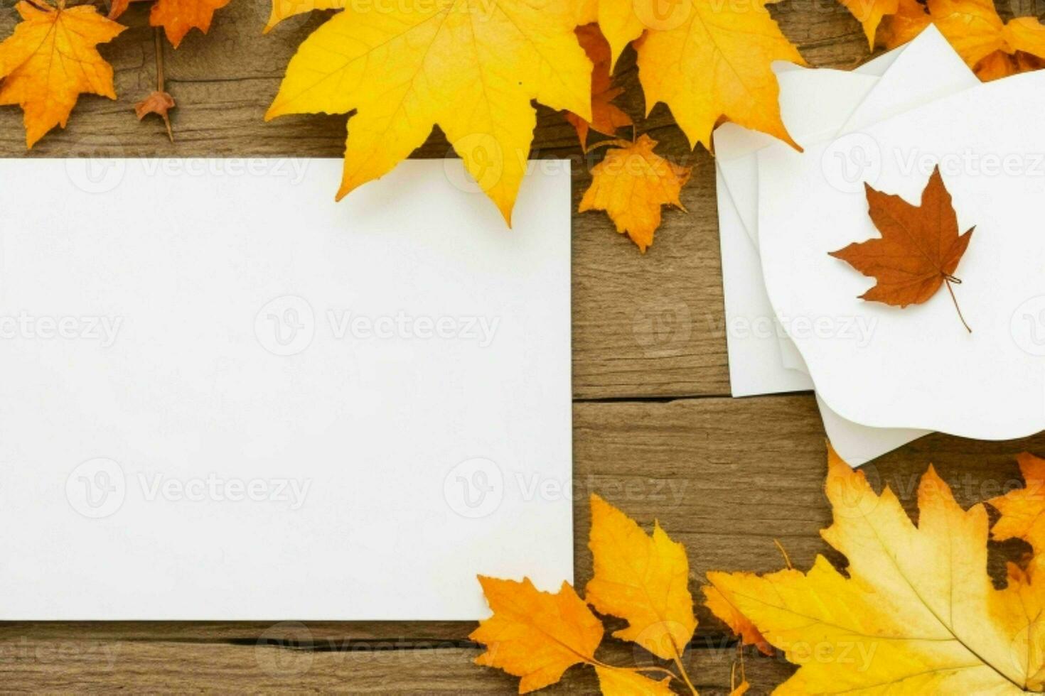 autumn decoration. paperwhite blank card mockup background. AI Generative Pro Photo