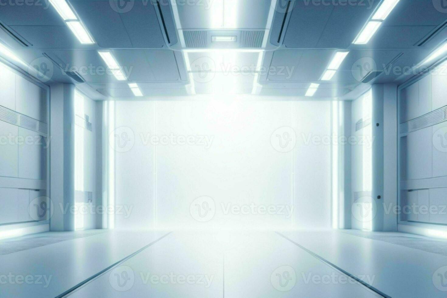 Futuristic empty space Sci Fi Hall room or studio background. AI Generative Pro Photo