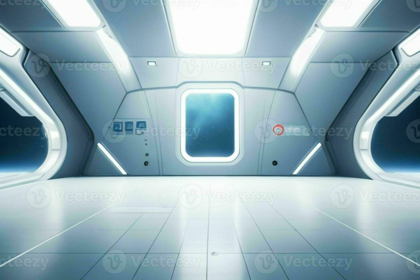 Futuristic empty space Sci Fi Hall room or studio background. AI Generative Pro Photo