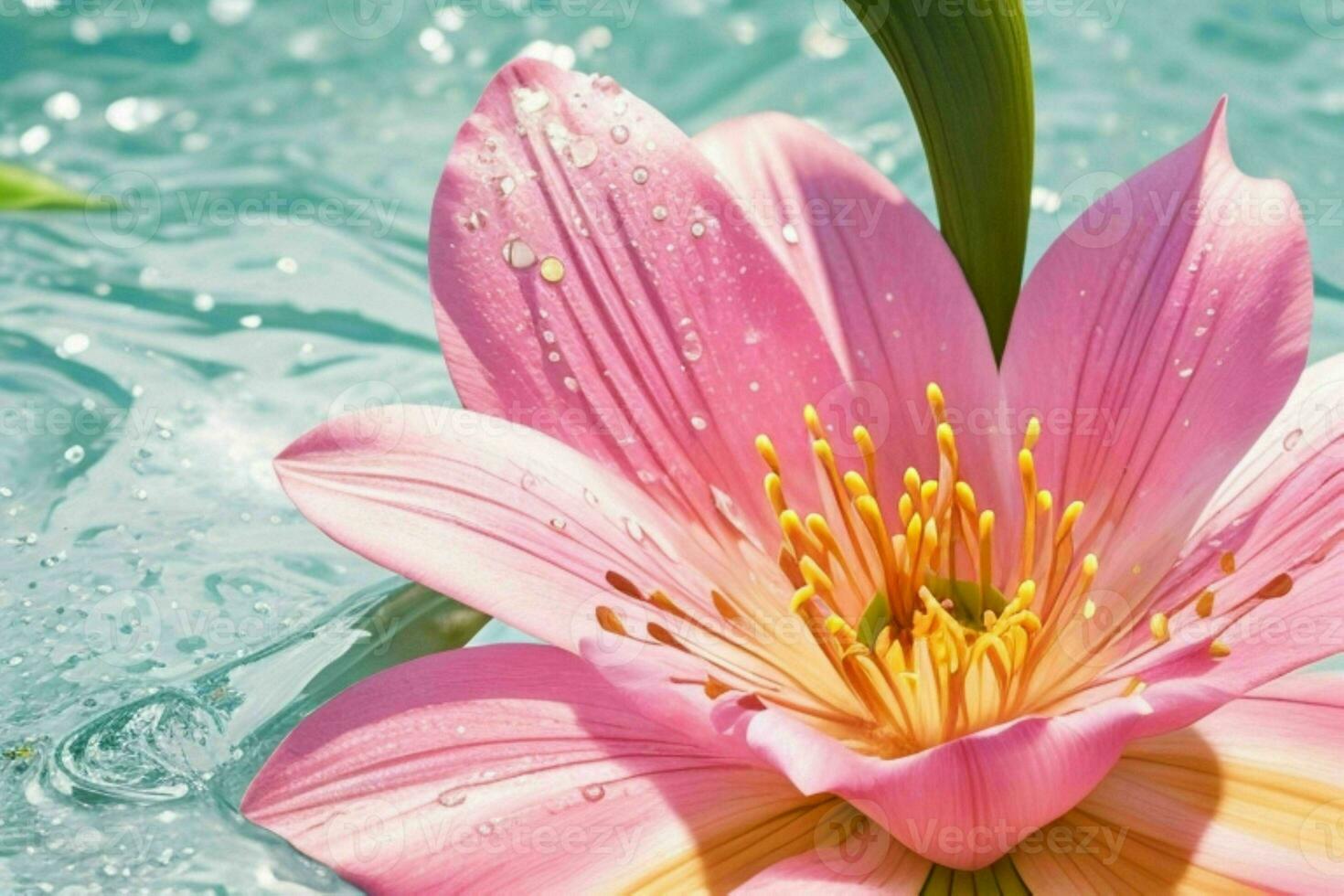 water splashes on the lily flower. background. AI Generative Pro Photo