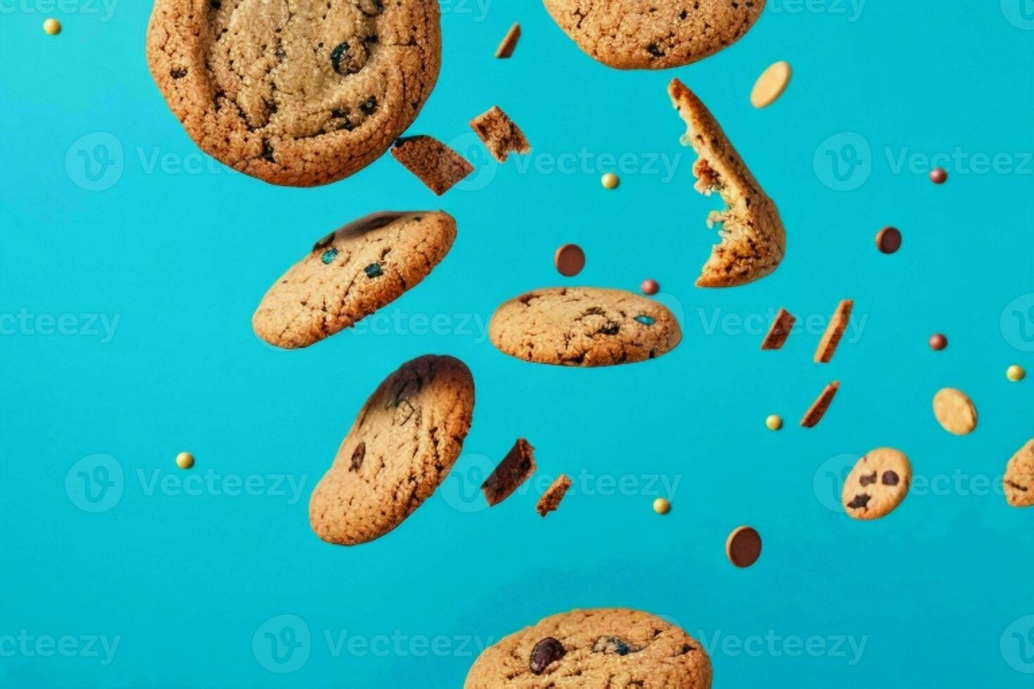 Flying cookies chip cookies. AI Generative Pro Photo
