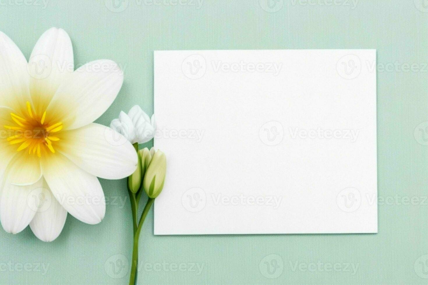 flower decoration. paperwhite blank card mockup background. AI Generative Pro Photo