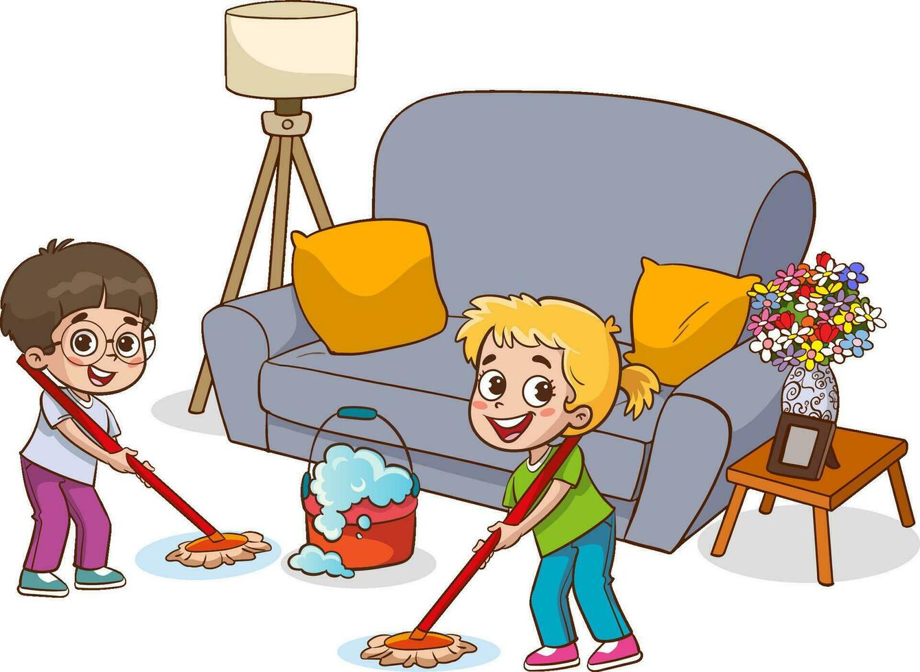 vector ilustración de niños haciendo varios tareas del hogar.