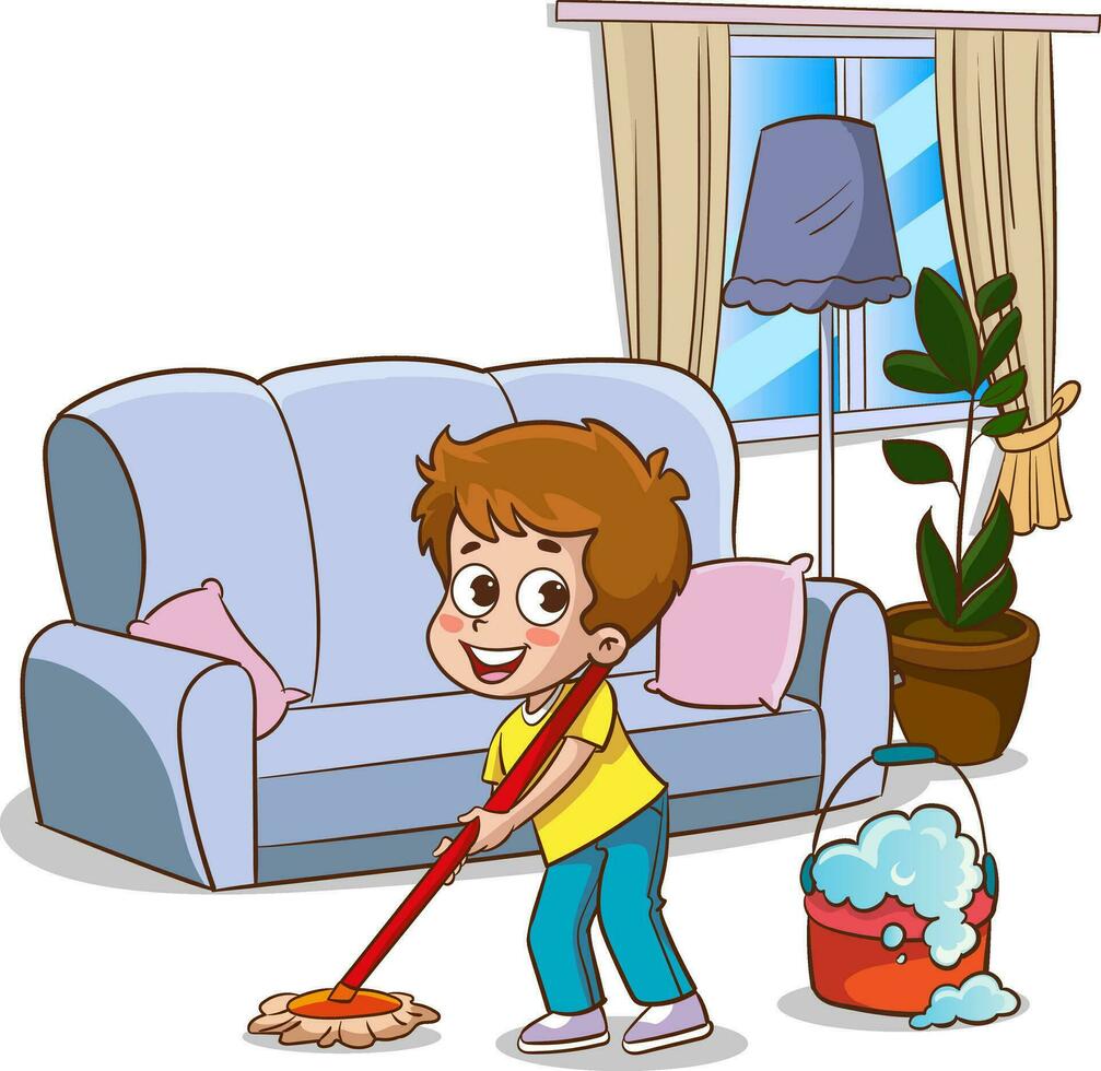 vector illustration Of Children Doing Various Houseworks.