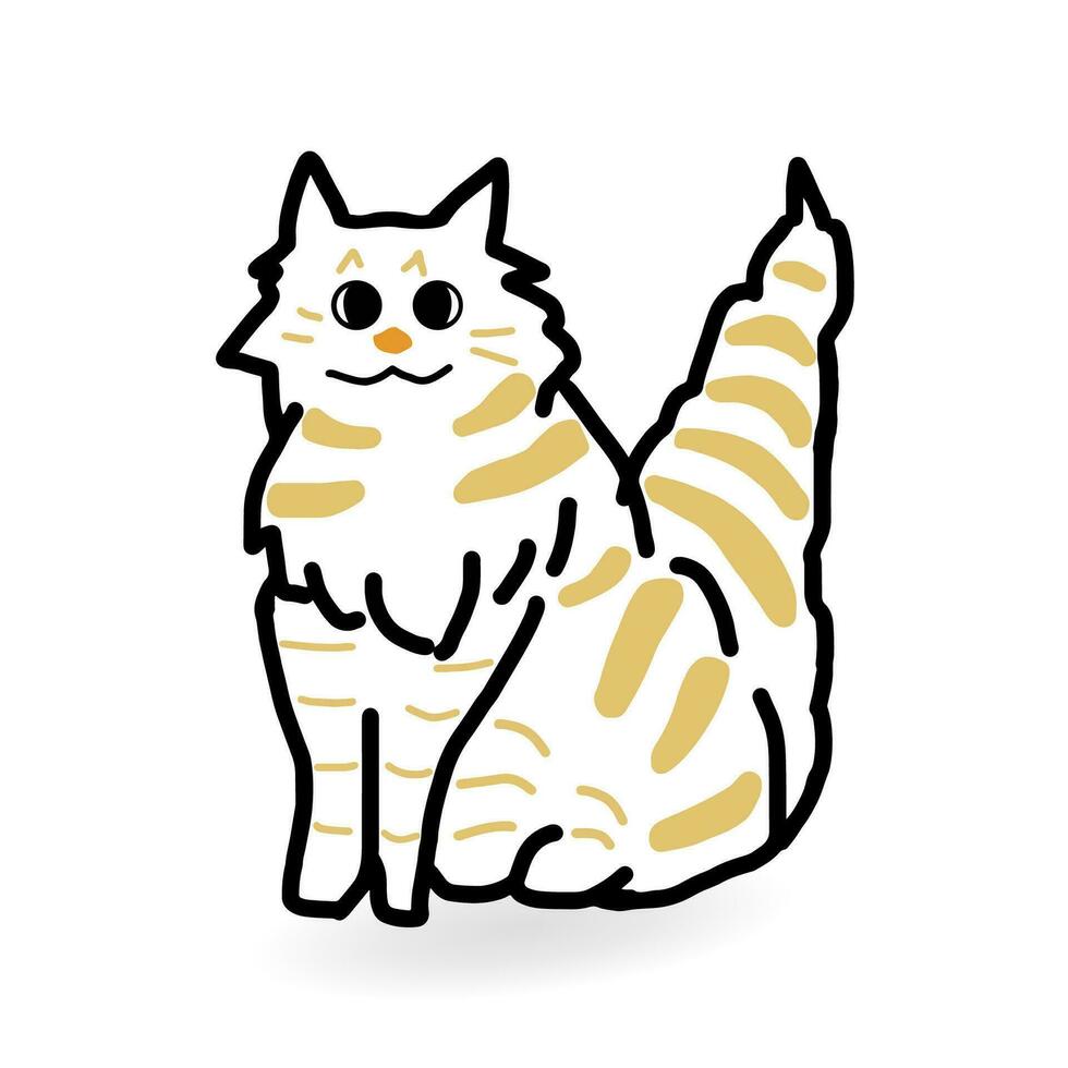 Vector illustration character design happy cat brown pattern on white background drawn doodle style.