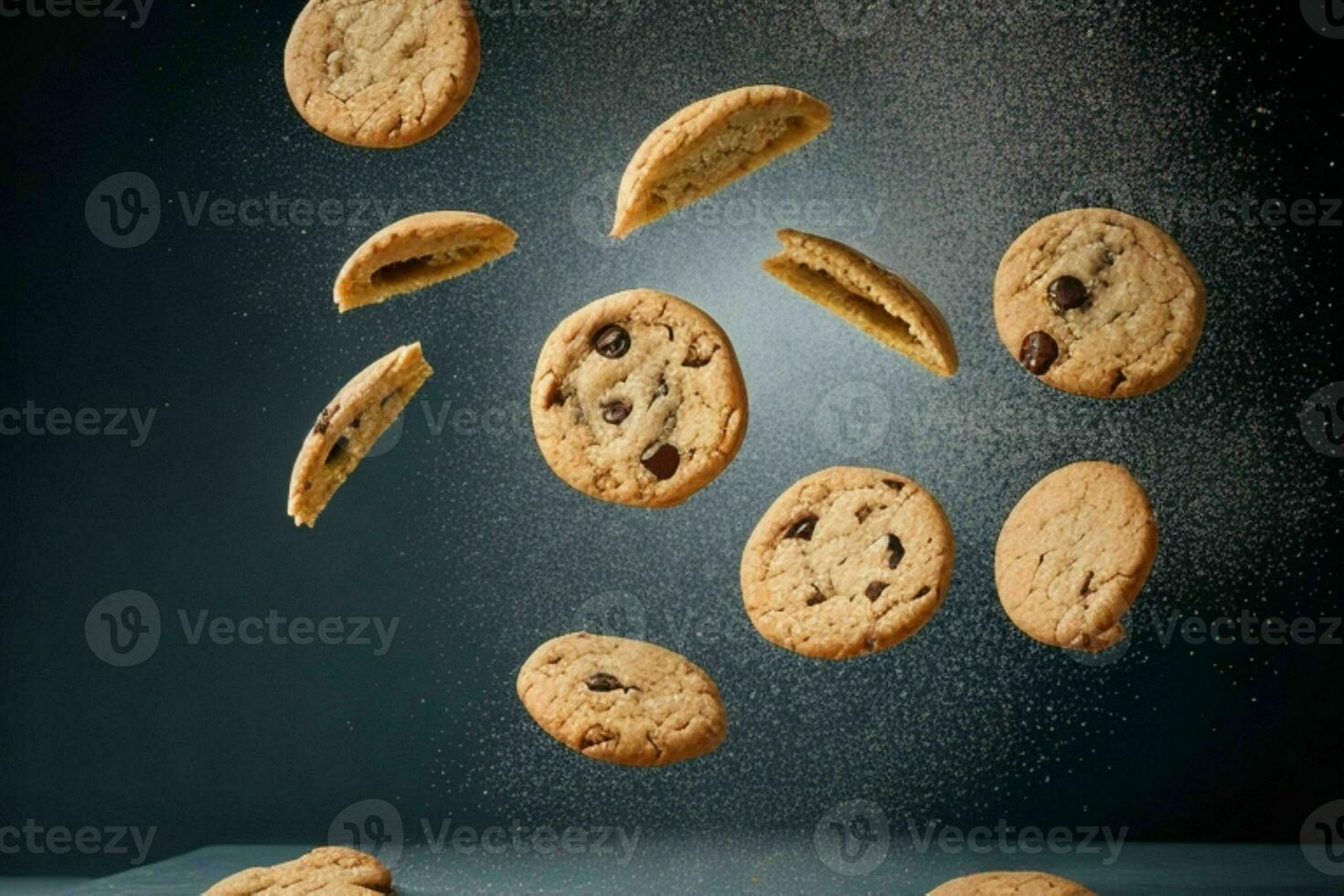 Flying cookies chip cookies. AI Generative Pro Photo