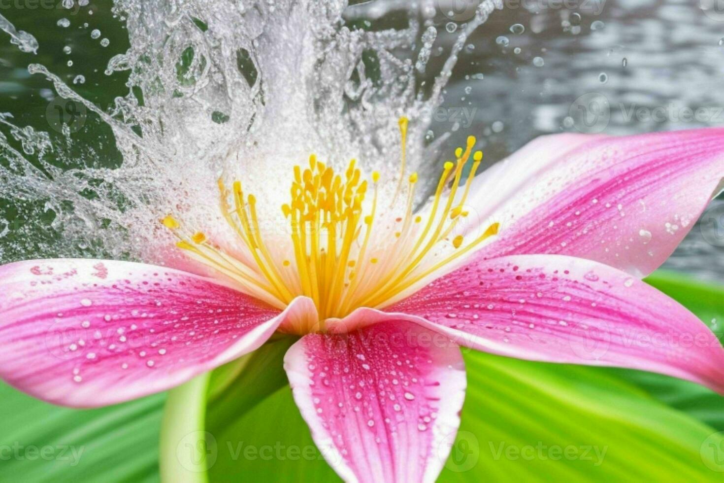 water splashes on the lily flower. background. AI Generative Pro Photo