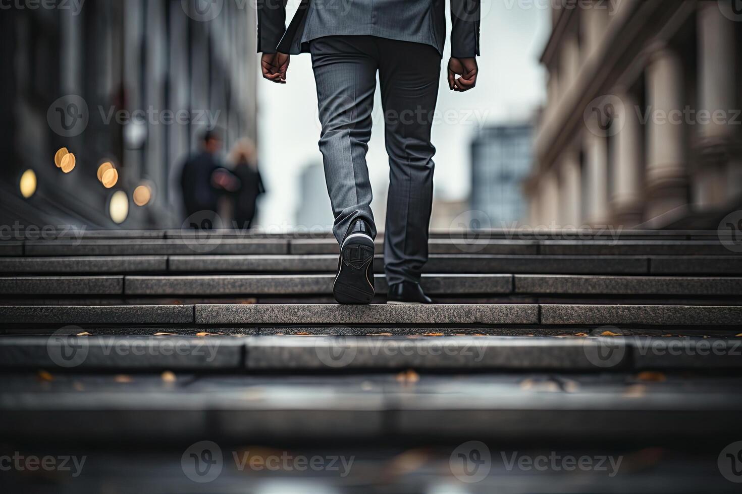 Close up young businessman feet sprinting up stairs office middle image. photo