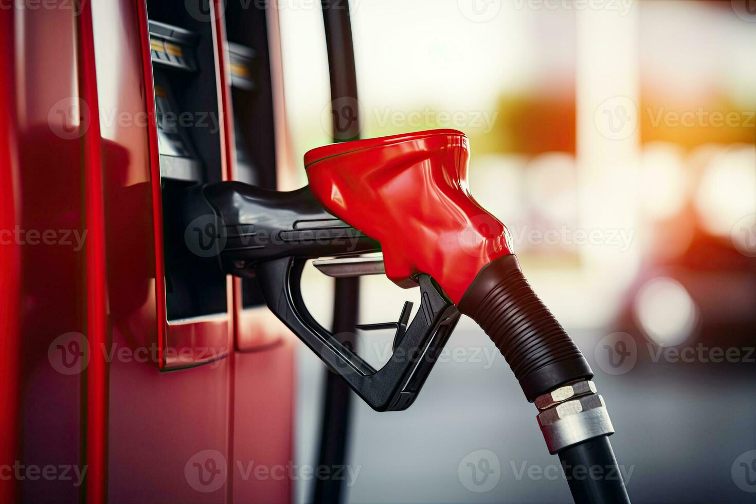 Refueling car at gas station. Refueling car with fuel. Close-up. Generative AI photo