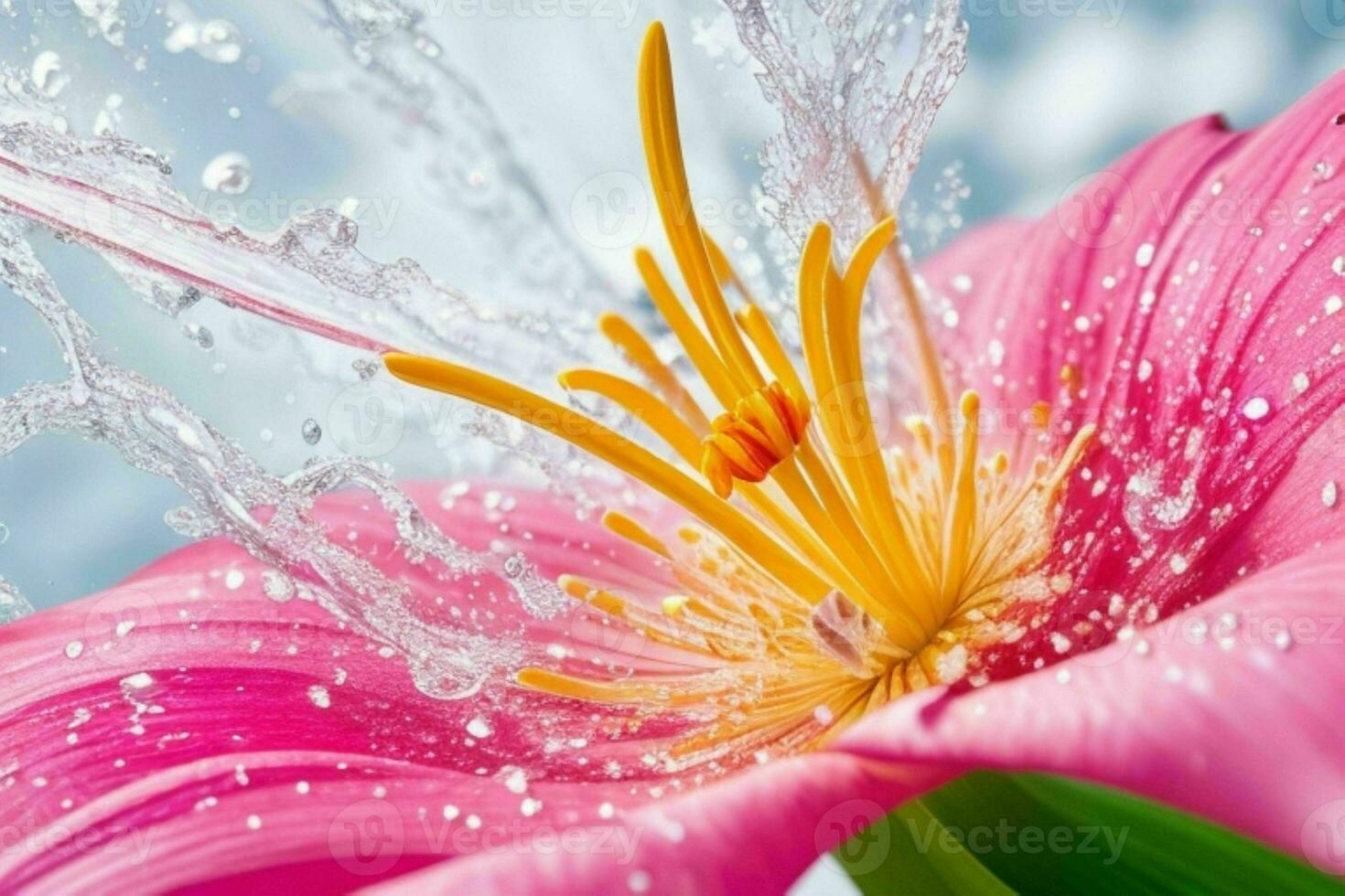 water splashes on the lily flower. background. AI Generative Pro Photo