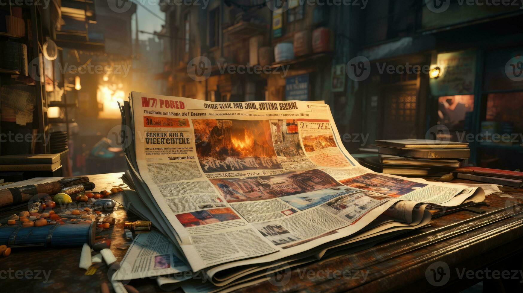 Paper newspaper with the latest world news, print media photo