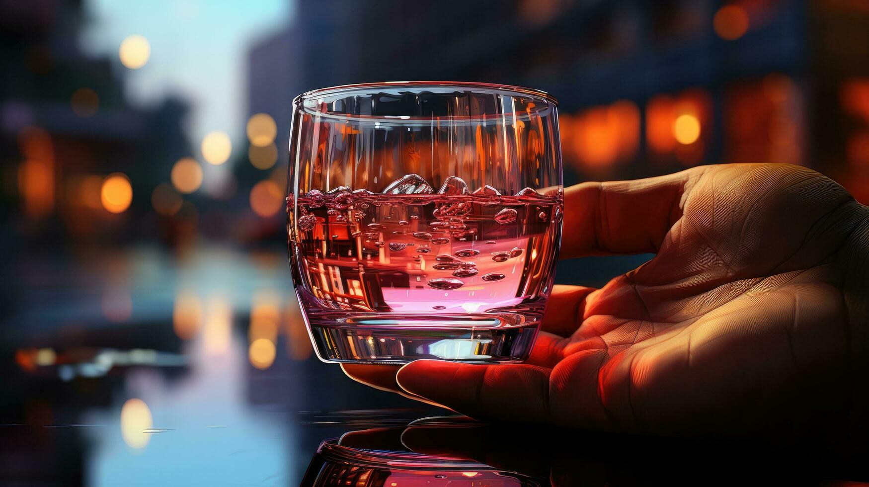 Glass glass with an alcoholic drink in the hands of a man photo