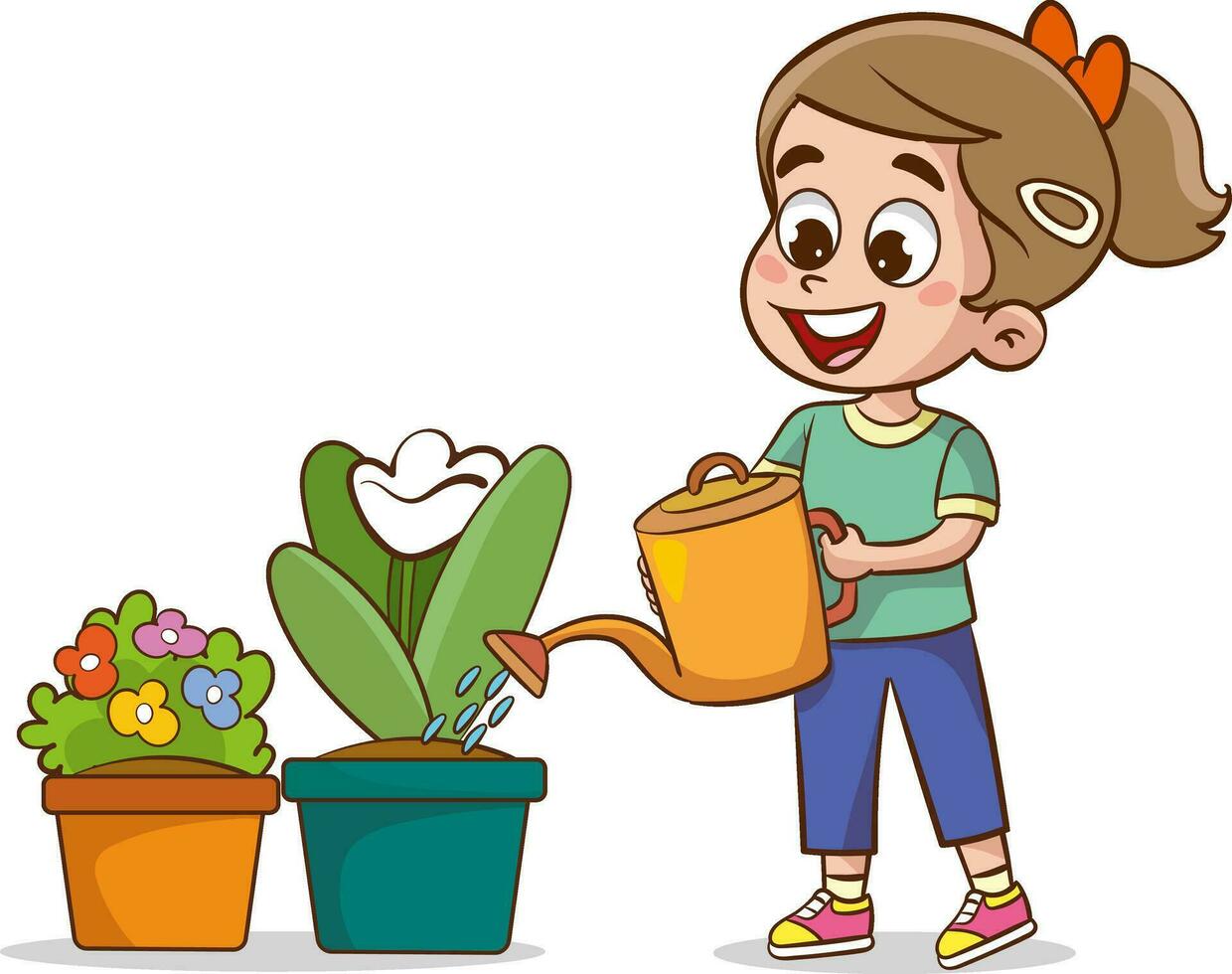 vector illustration Of Children Doing Various Houseworks. cute children watering the flowers