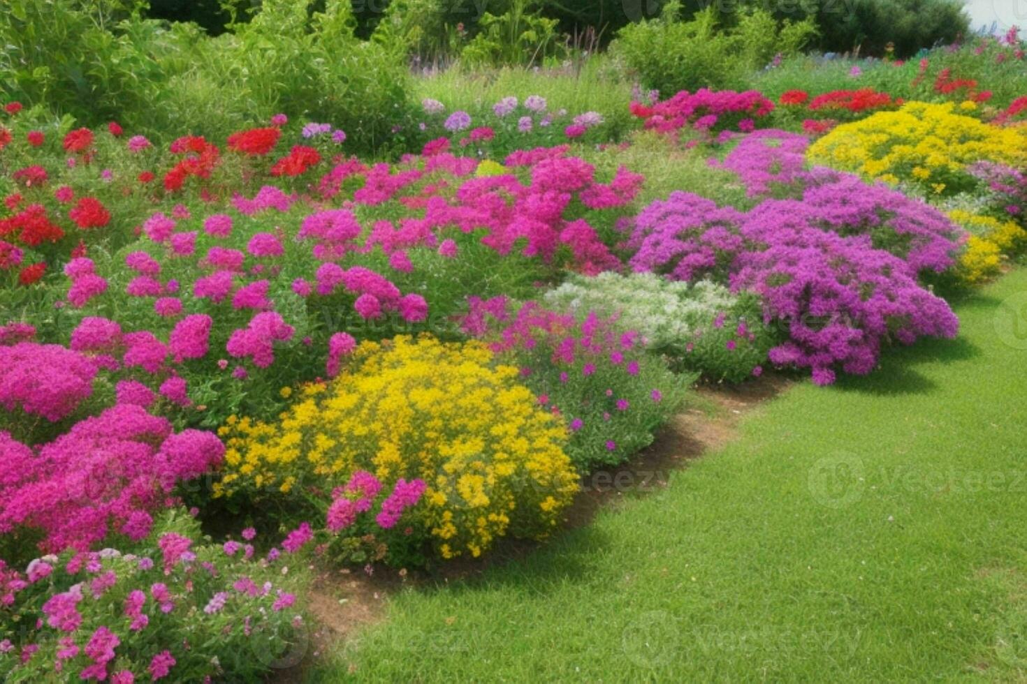 colorful flowers plants at city park. background. AI Generative Pro Photo