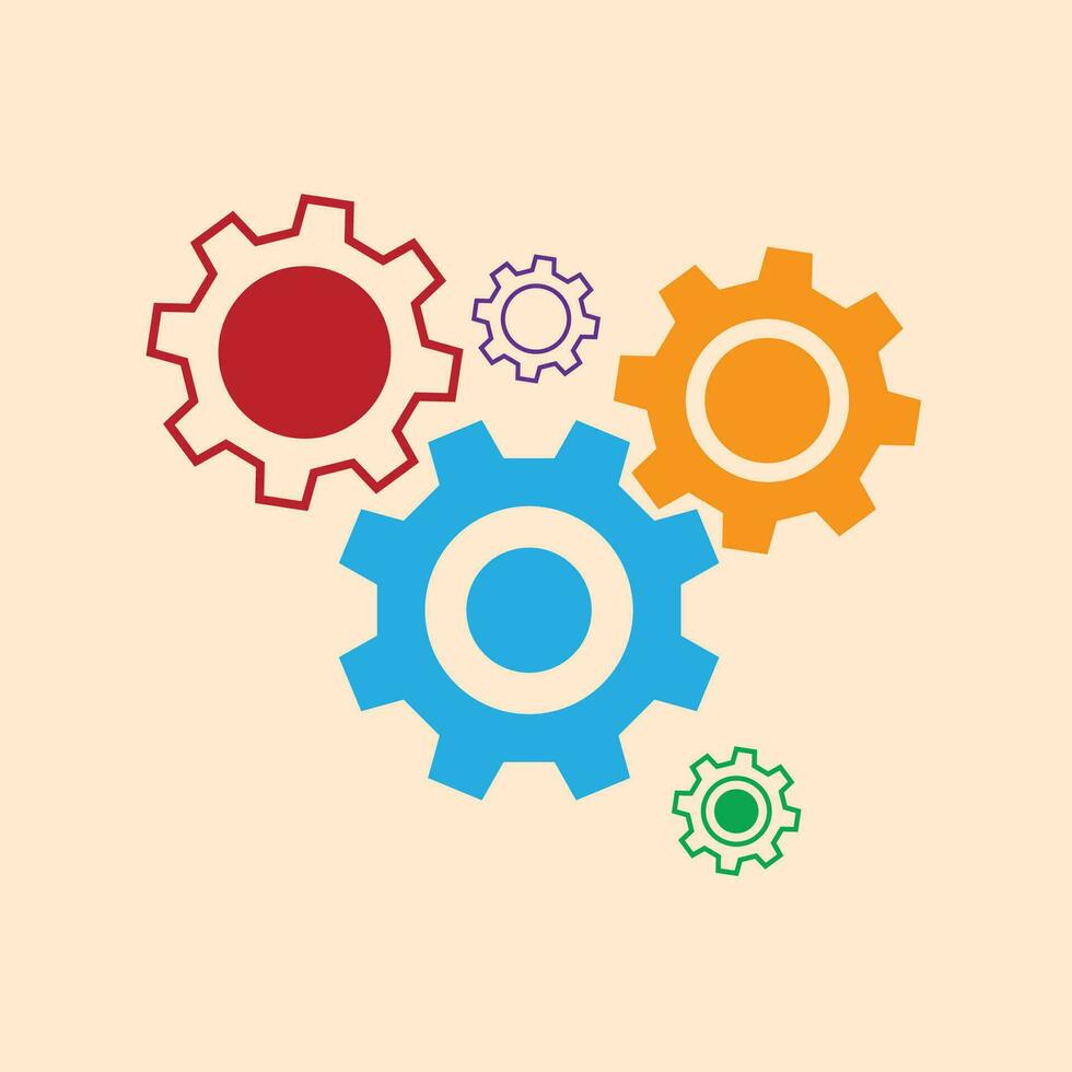 Setting vector icon, cogwheel sprocket button, Cog gear symbol, flat design sign isolated on cream color background.