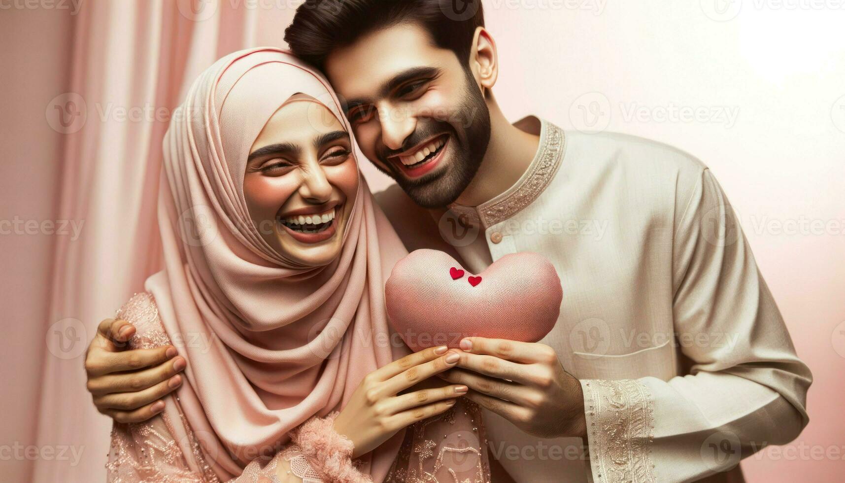 Close-up of a Muslim couple meeting on Valentine's Day. Generative AI photo