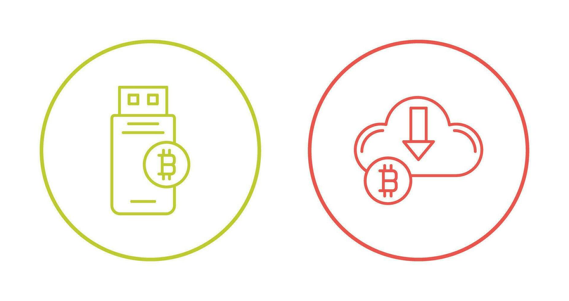 Bitcoin Usb Device and Down Arrow Icon vector
