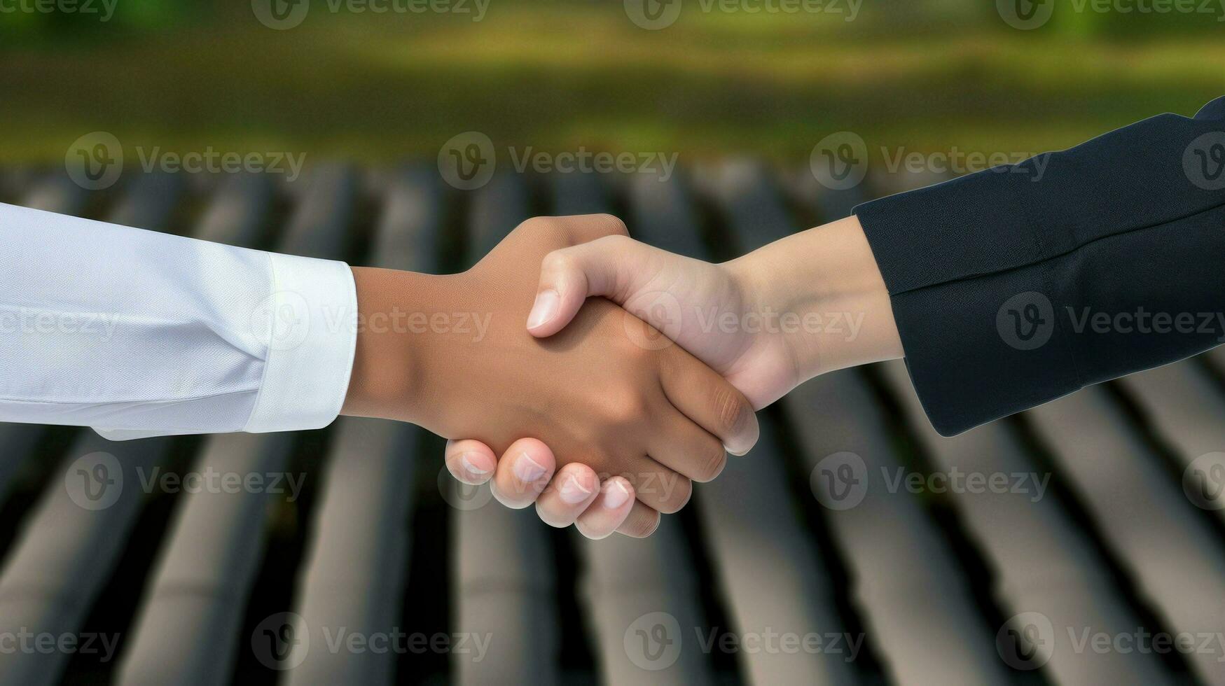 A professional handshake indicating a successful deal. Generative AI photo