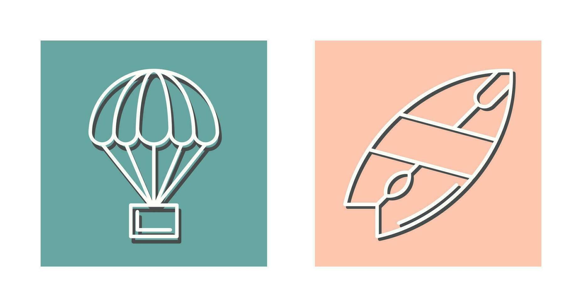 paracaídas y tabla de surf icono vector