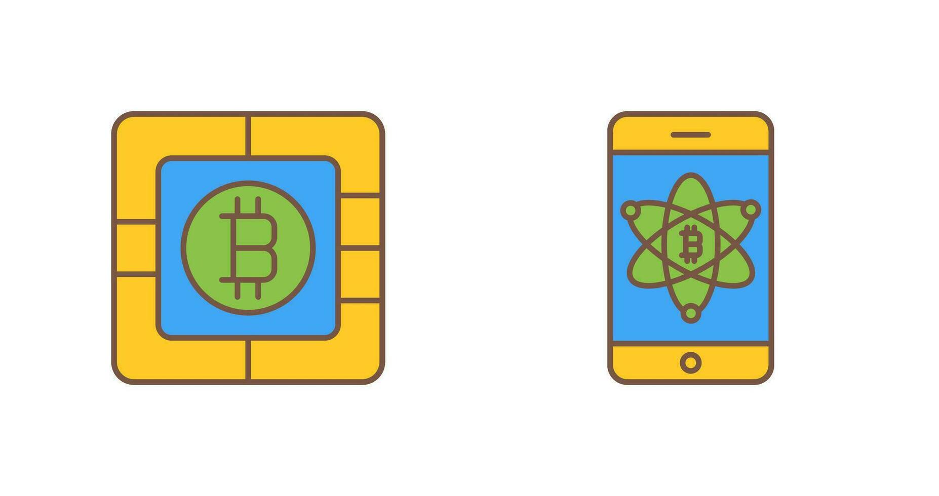 bitcoin chip y móvil icono vector