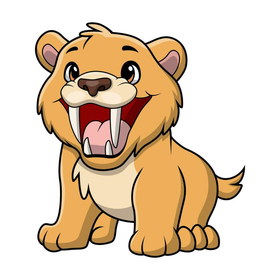 Cute smilodon cartoon on white background vector