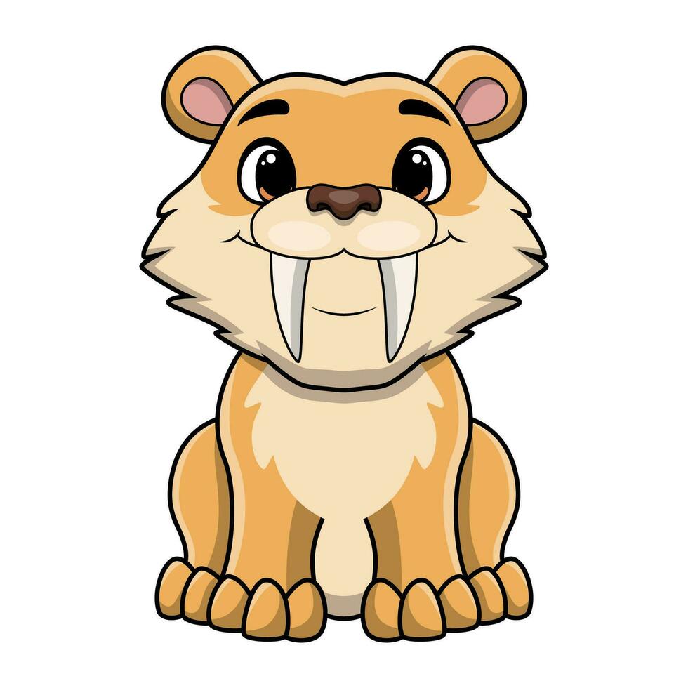 linda smilodon dibujos animados en blanco antecedentes vector