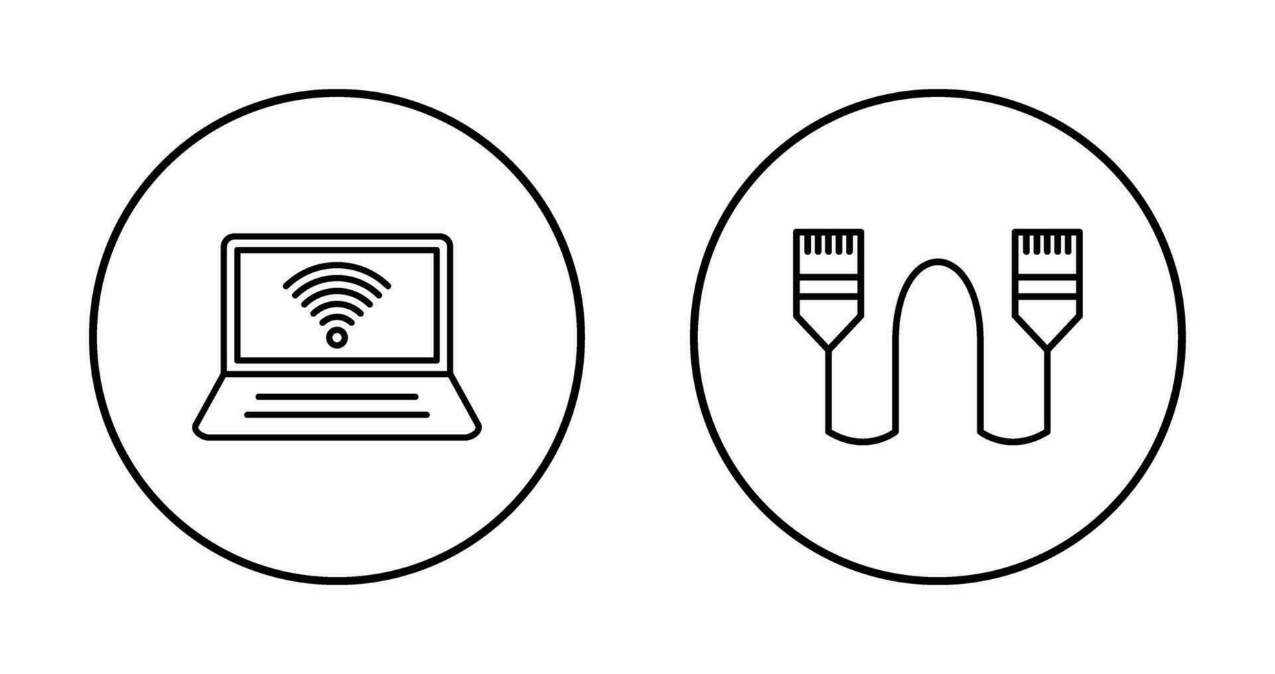 conectado ordenador portátil y Internet cable icono vector