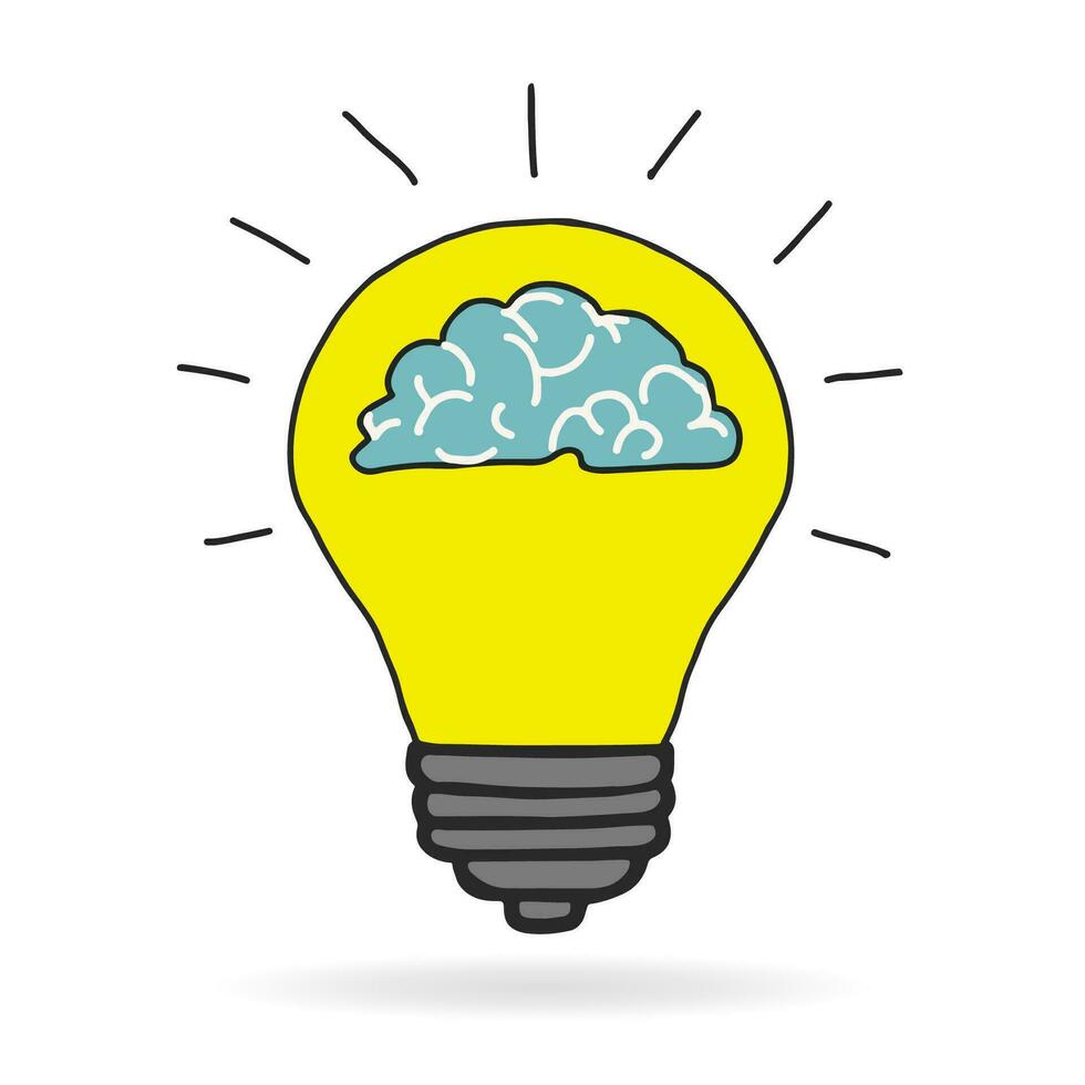 electricity and lighting concept, Vector illustration. Light bulb with rays shine. Energy and idea symbol.