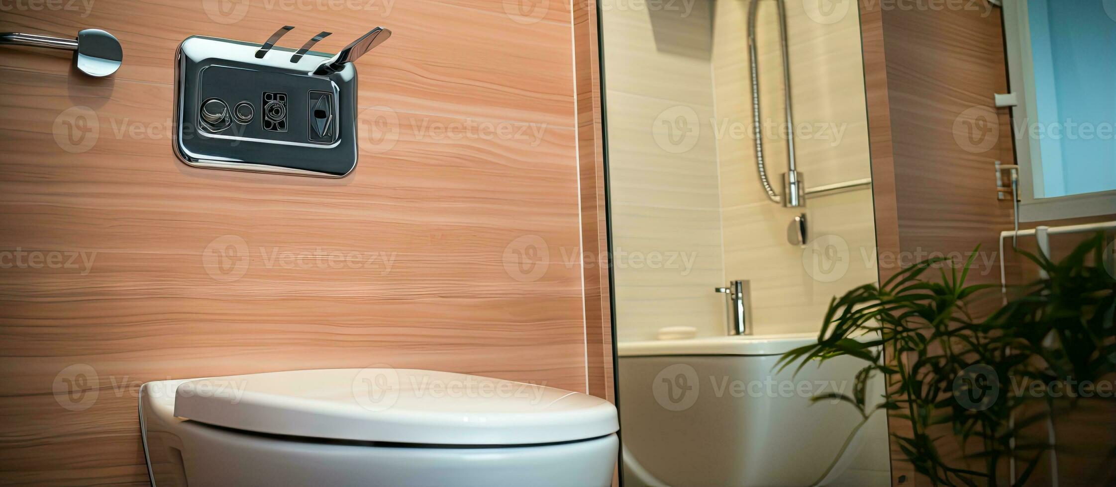Corner bidet cabin with wall mounted shower attachment including toilet and details photo