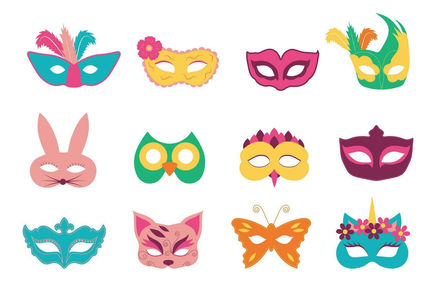 carnaval fiesta máscara colocar. mascarada mascaras con diferente diseños vector