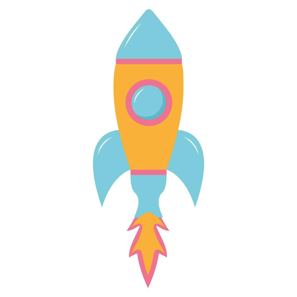 Cartoon spaceship take off. Rocket launch. Vector illustration.