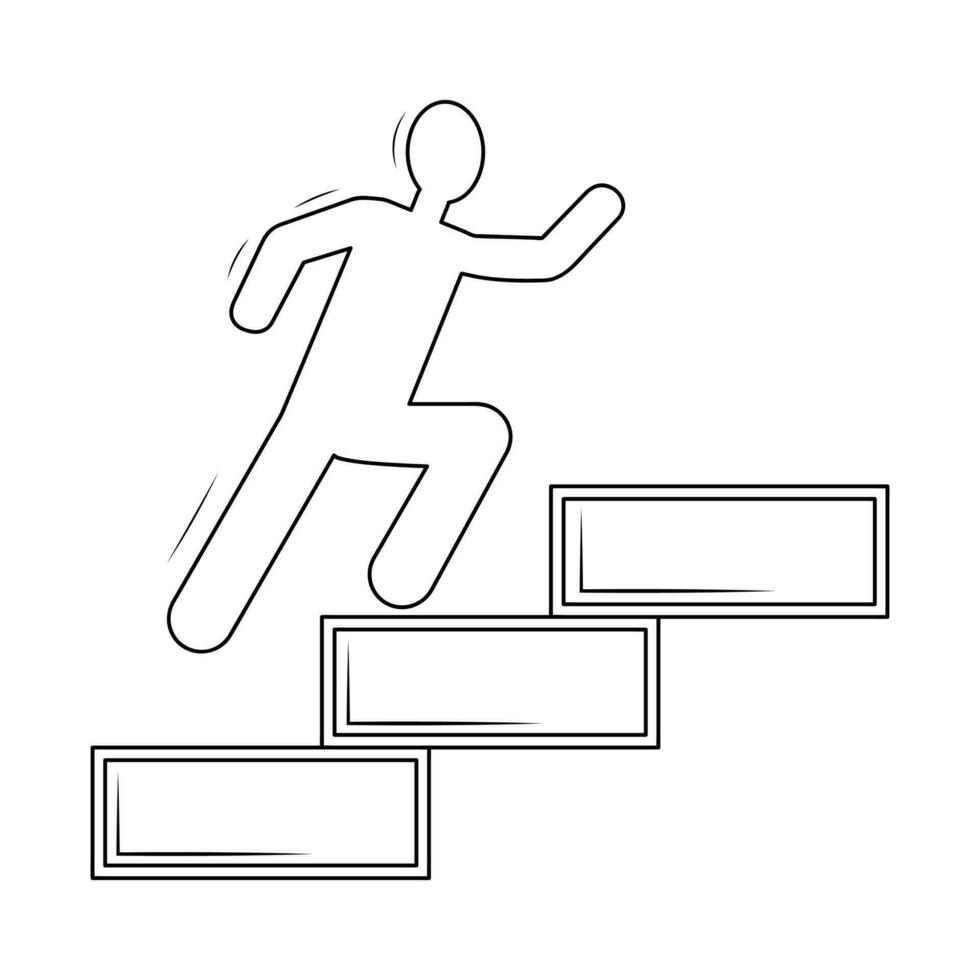 Man running up stairs linear icon. Career growth, progress, success, winning concept. vector