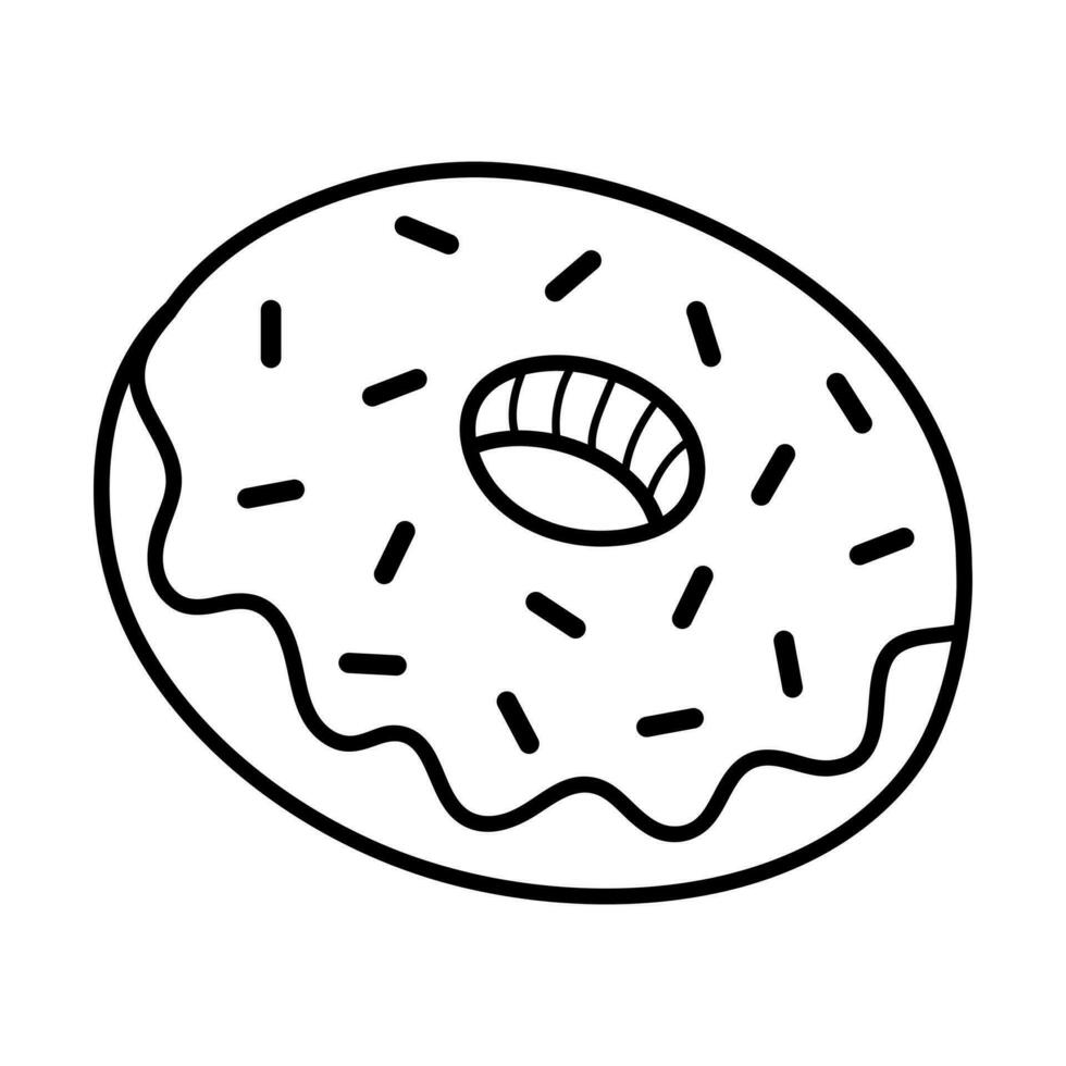 vidriado rosquilla con Formación de hielo y asperja. rápido comida lineal icono. americano calle alimento. mano dibujado garabatear ilustración. vector