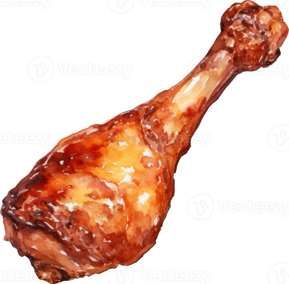 Grilled turkey drumstick watercolor. AI Generated png