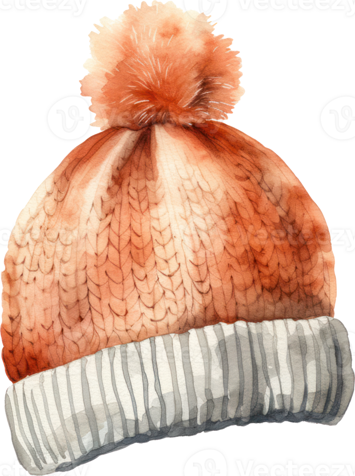 Fuzzy hat watercolor illustration. AI Generated png