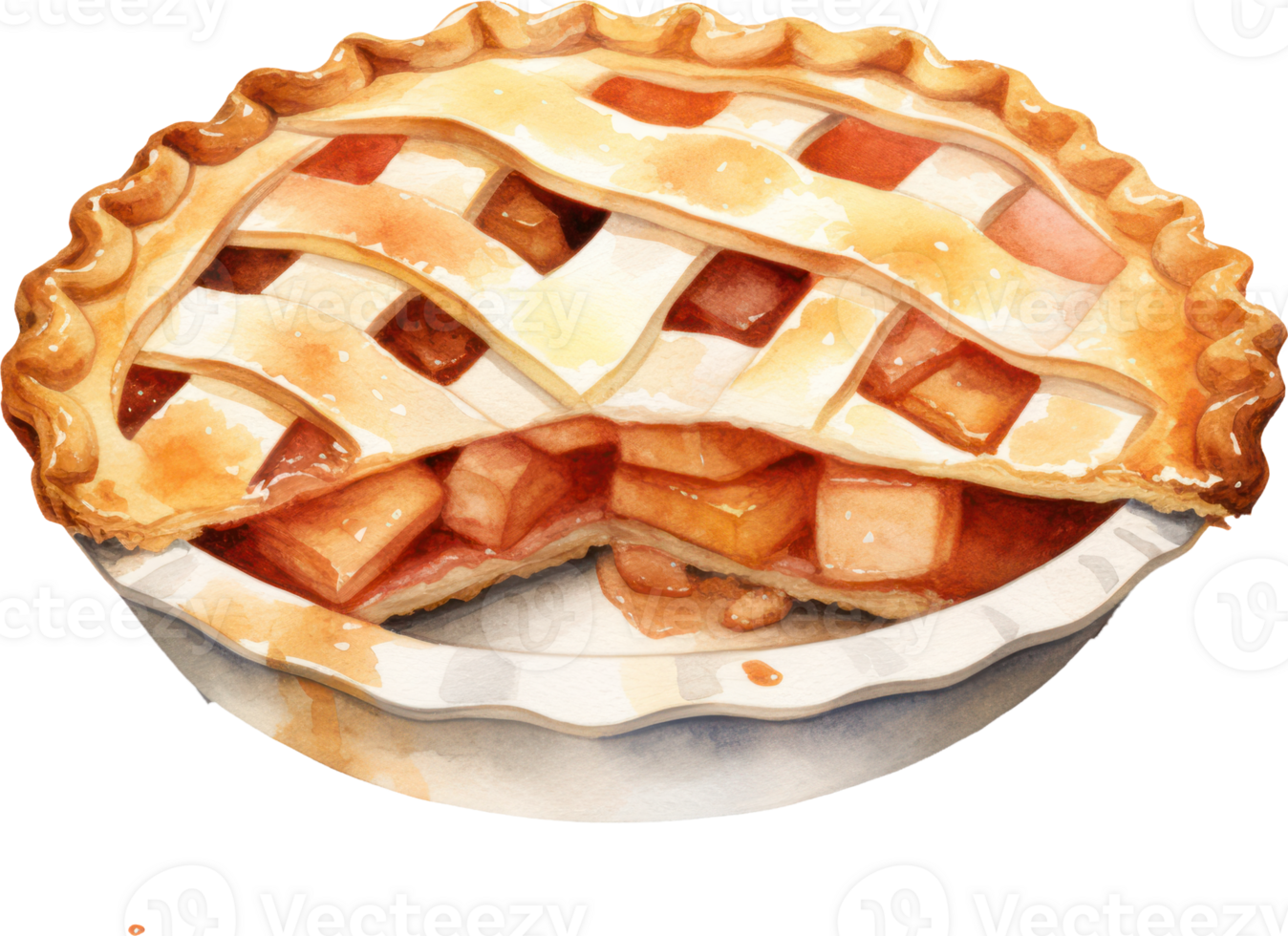 Apple pie watercolor illustration. AI Generated png