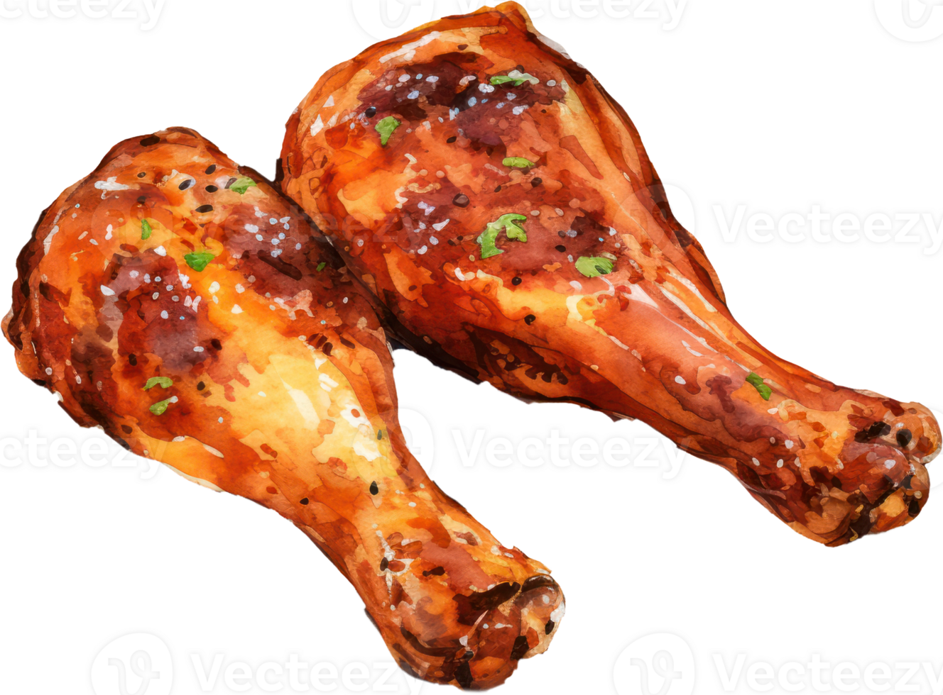 Grilled turkey drumstick watercolor. AI Generated png