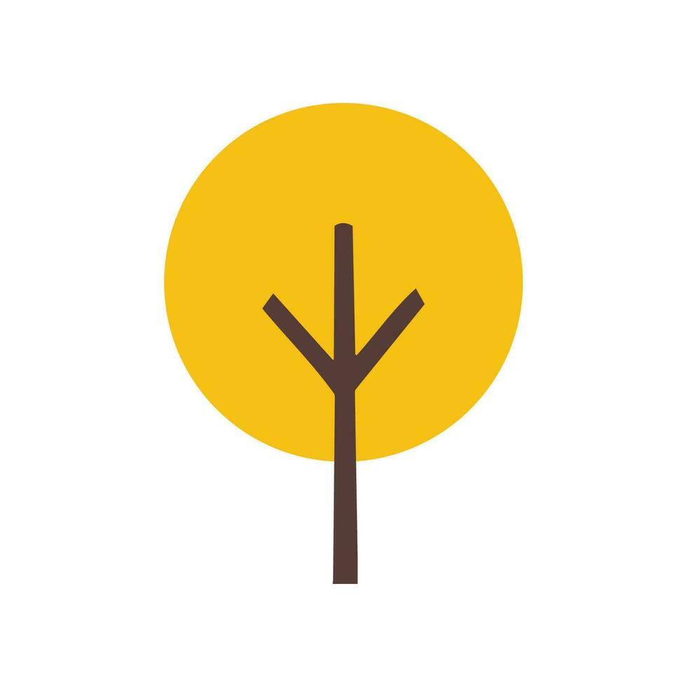 Yellow Autumn Tree Vector Simple Vibrant Illustration in flat style. Suitable for design of websites, postcards, books, patterns and other purposes