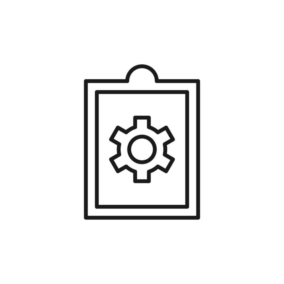 Gear on Clipboard Isolated Line Icon. Perfect for web sites, apps, UI, internet, shops, stores. Simple image drawn with black thin line vector