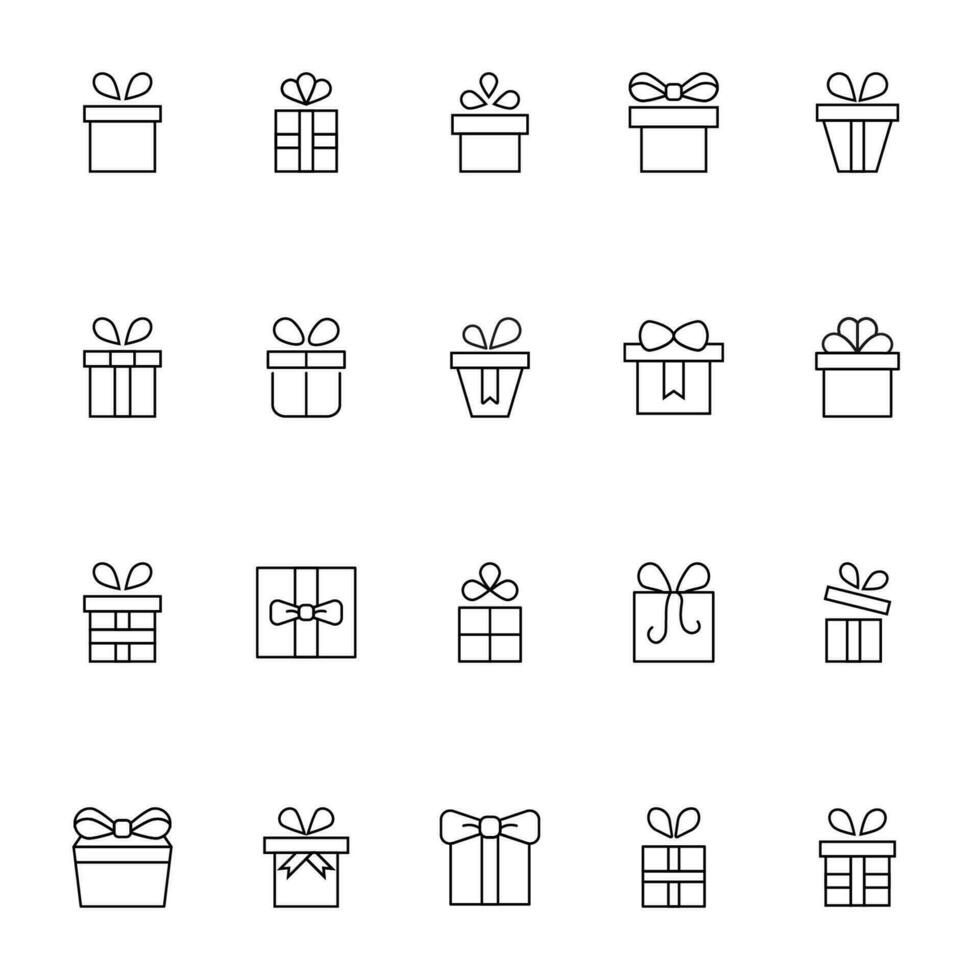 caja de regalo vector icono recopilación. adecuado para libros, historias, tiendas editable carrera en minimalista contorno estilo. símbolo para diseño