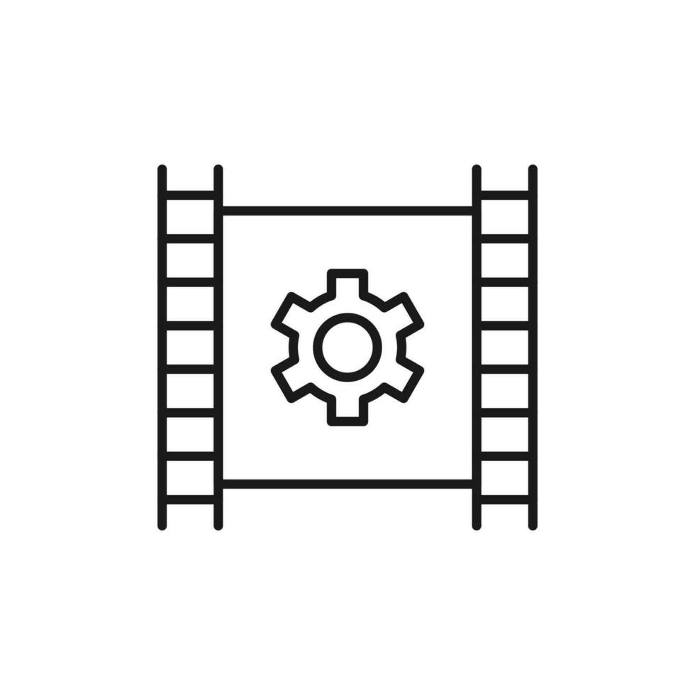 Gear on Film Isolated Line Icon. Perfect for web sites, apps, UI, internet, shops, stores. Simple image drawn with black thin line vector