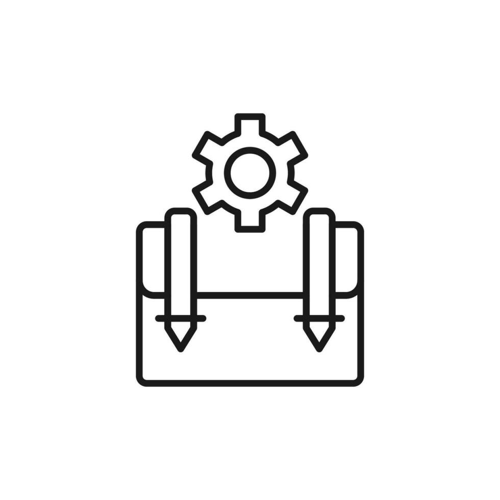 Gear over Suitcase Isolated Line Icon. Perfect for web sites, apps, UI, internet, shops, stores. Simple image drawn with black thin line vector