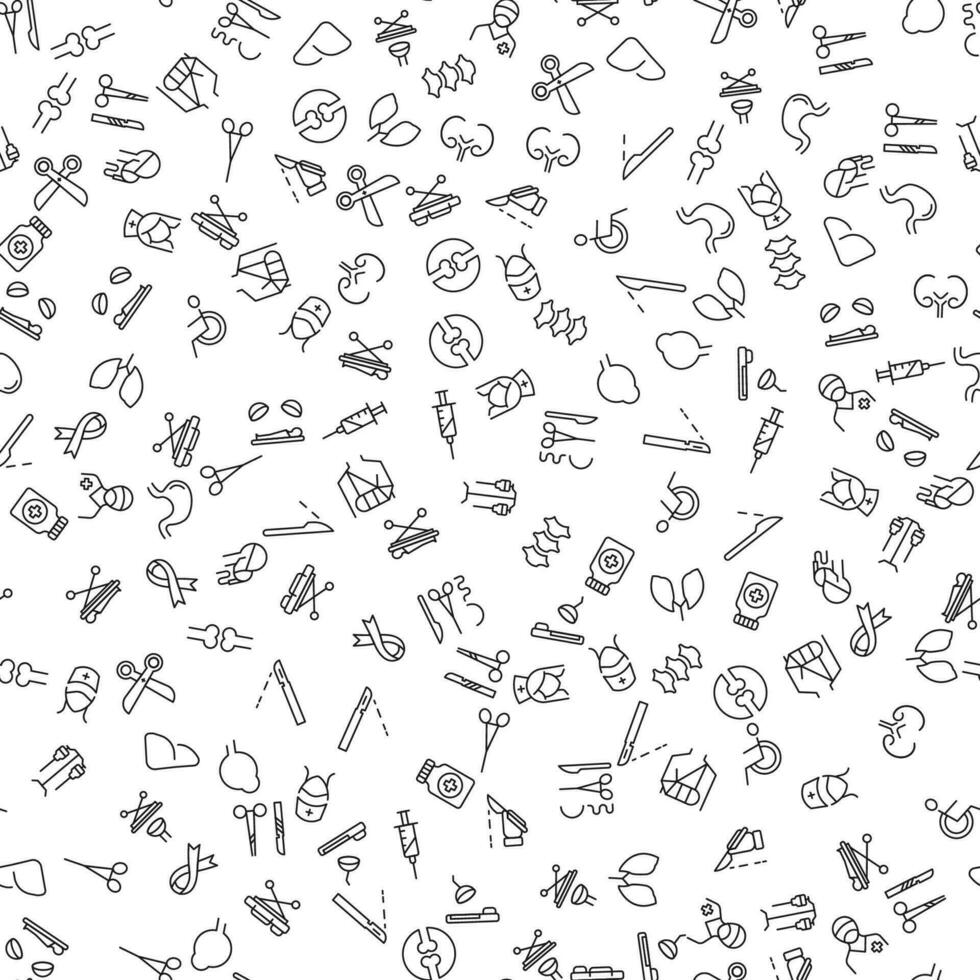 Surgery Instruments, Knife, Knuckles, Eye, Cancer Ribbon Seamless Pattern for printing, wrapping, design, sites, shops, apps vector