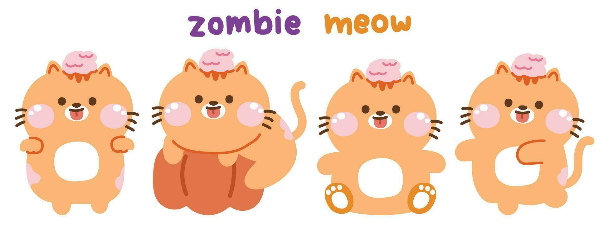 conjunto de linda zombi gato en varios poses.halloween festival concepto.mascota vector