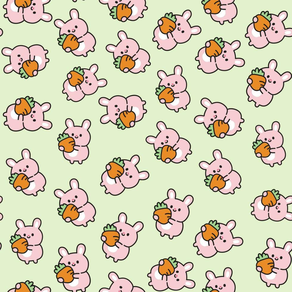 Seamless pattern of cute rabbit hold carrot on pastel background.Rodent vector