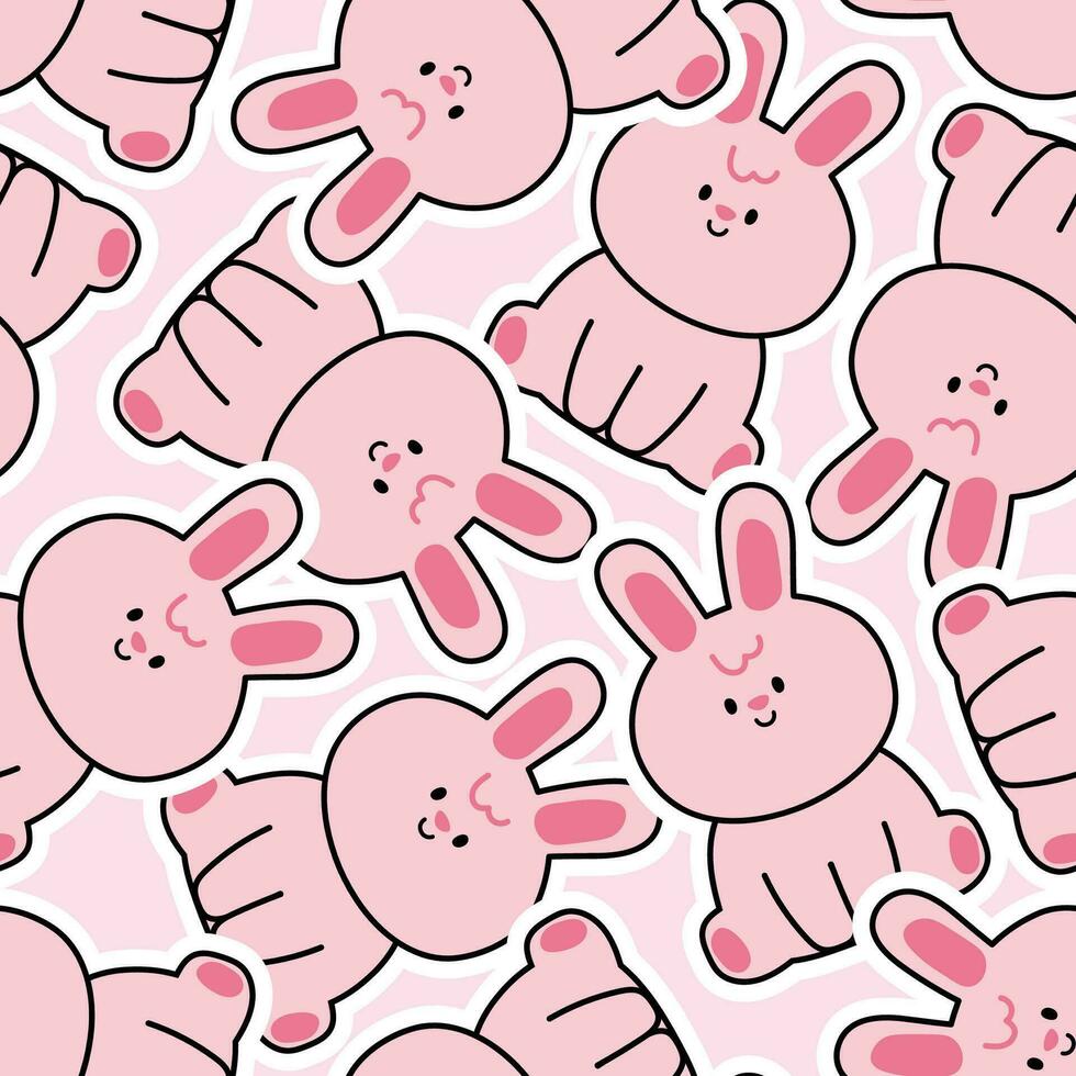 Seamless pattern of cute pink rabbit sit background.Easter day.Spring.Animal character cartoon design.Kid graphic design.Repeat.Kawaii.Vector.Illustration. vector