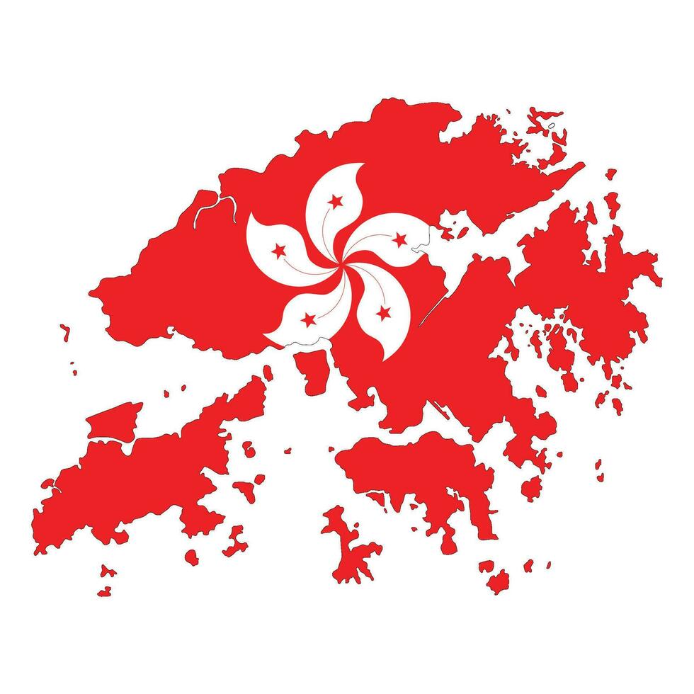 Map of Hong Kong with Hong Kong national flag vector