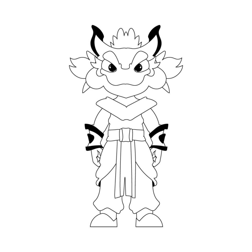Mystical Shaolin warrior in the form of a Chinese dragon cartoon character. Coloring style vector
