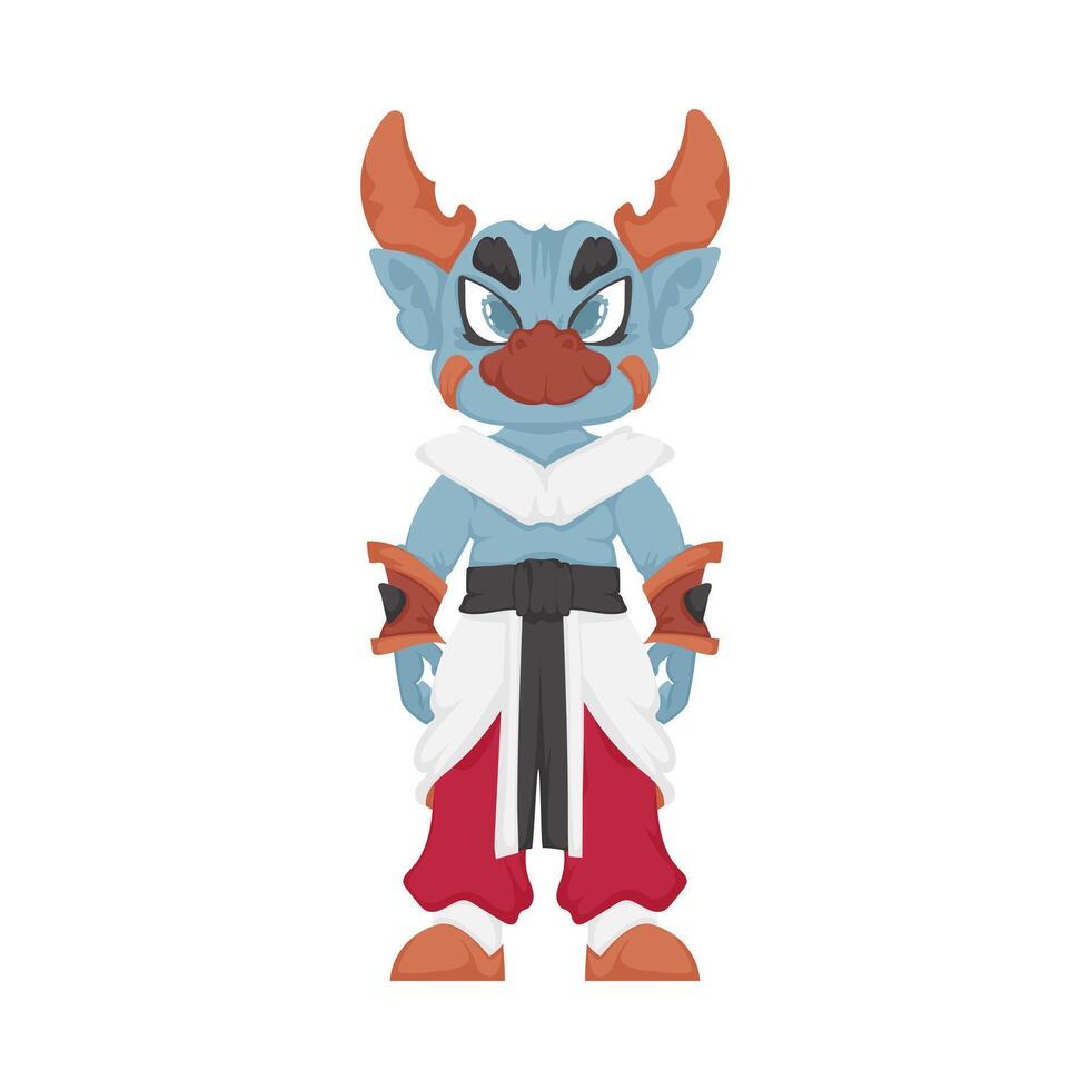A cartoon character with horns and a red outfit vector