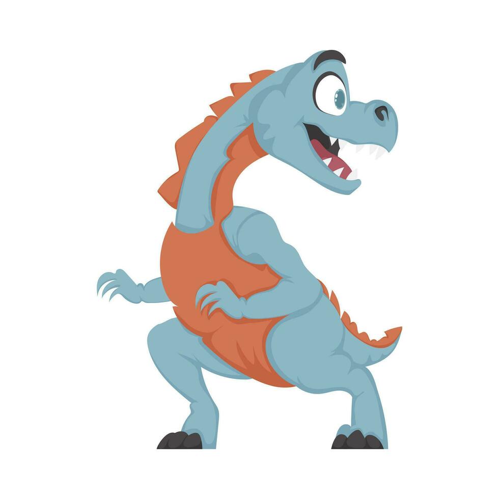 Mystical, fabulous funny blue dinosaur. Cartoon style vector